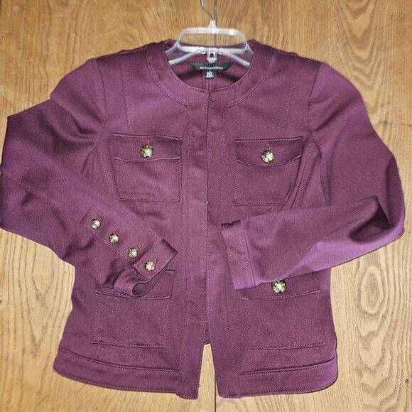 WHBM Burgandy Military Button Blazer Dress Suit Jacket Women's SIZE 4 Luxe - Picture 1 of 10